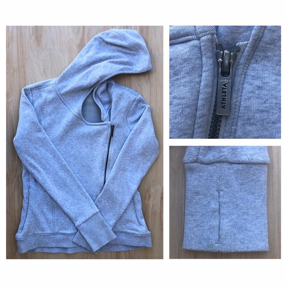 ATHLETA Women’s Heather Gray Asymmetrical Full Zip Sweater Jacket sz M